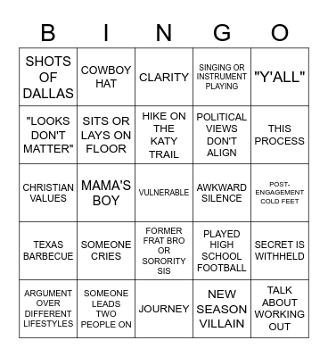 Love is Blind Bingo Card