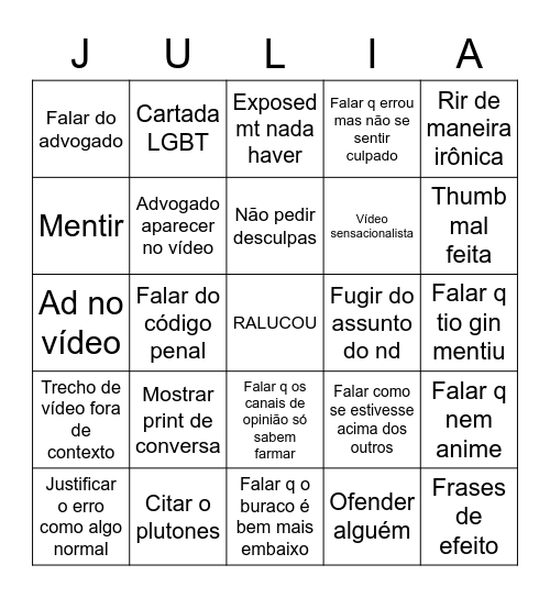 Bingo do vídeo do raluca Bingo Card