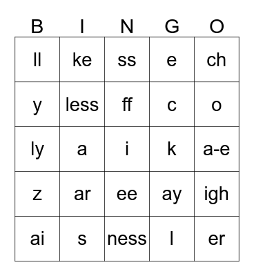 Saxon Phonics Grade 1 Lesson 73 Bingo Card