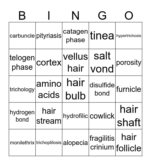 Properties of Hair Bingo Card