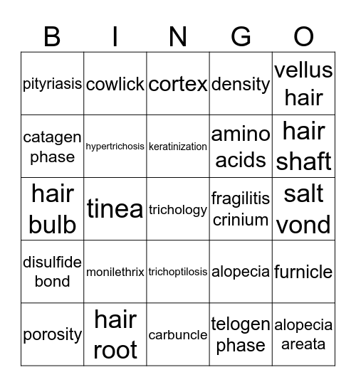 Properties of Hair Bingo Card