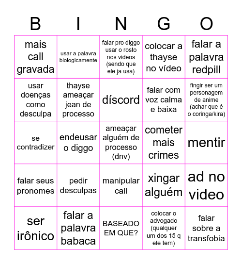 BINGAO DOS CRIAS/ DO RALUCA Bingo Card