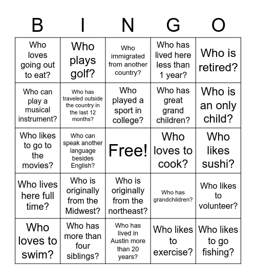 Dinner Club Bingo? Bingo Card