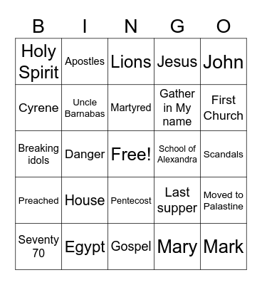Saint Mark Bingo Card