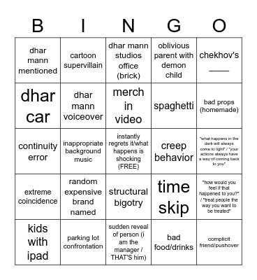 Dhar Mann Bingo priv Bingo Card