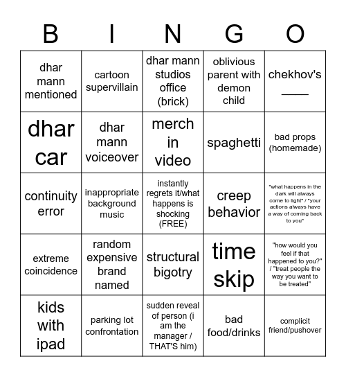 Dhar Mann Bingo priv Bingo Card