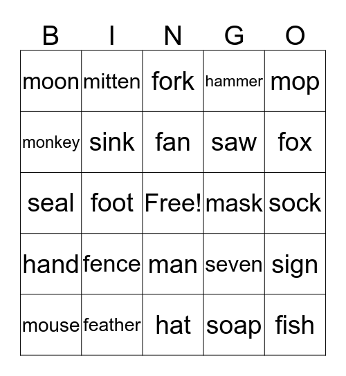 F, M, S, H Words Bingo Card