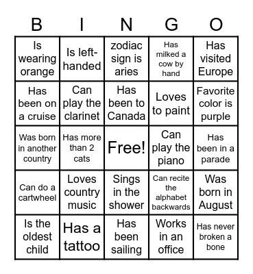 Icebreaker Bingo Card
