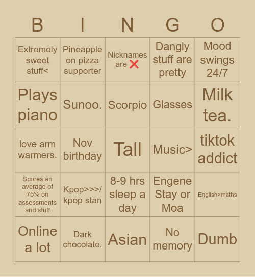 Fiona Bingo Card