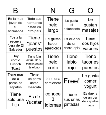 Dia de las Madres Bingo Card