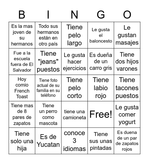 Dia de las Madres Bingo Card