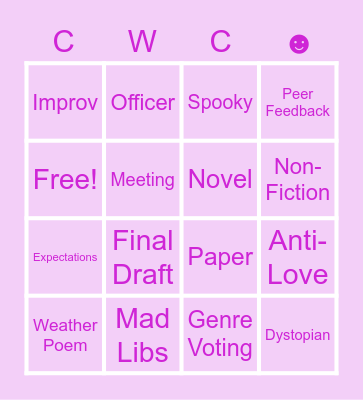 Writing Bingo Card