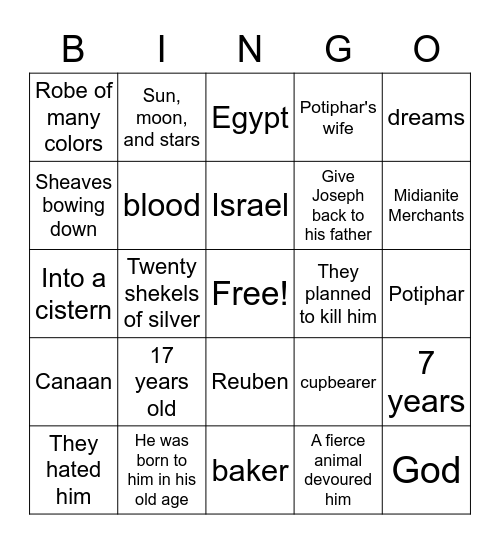 Joseph Bingo Card