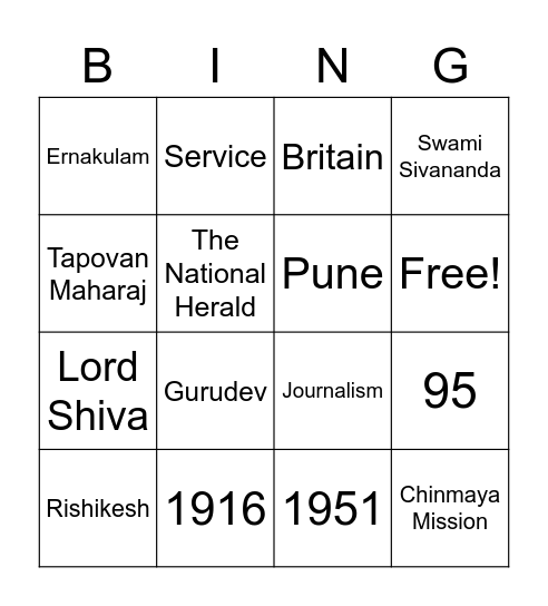 Gurudev Bingo Card