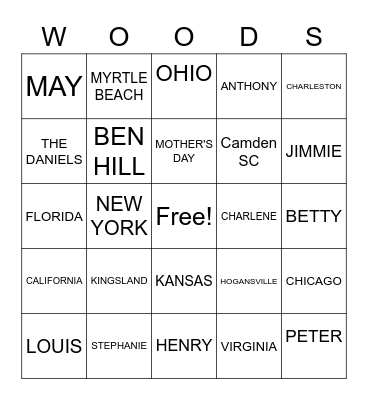 WOOD FAMILY HISTORY BINGO Card