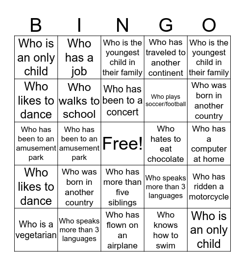 Find someone who... Bingo Card