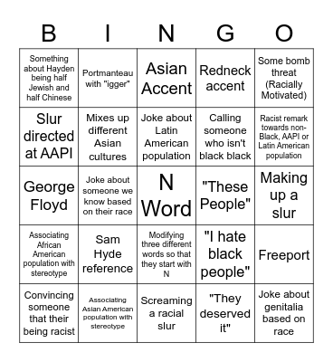 Racist Bingo Card