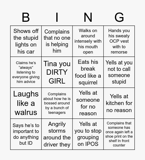 Silly Stanley Bingo Card