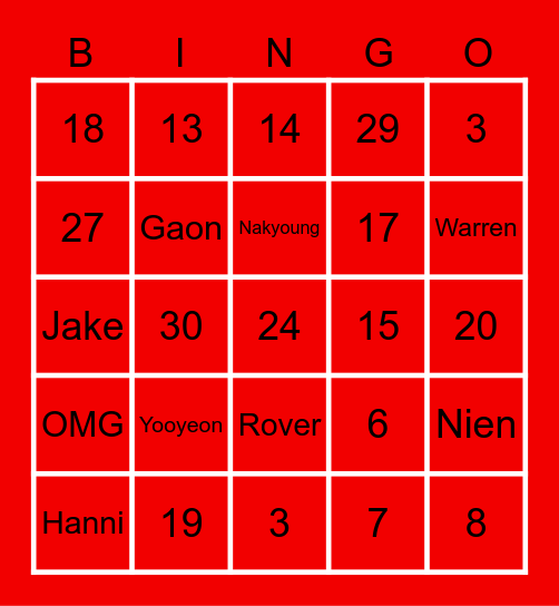 5x5 Bingo Card