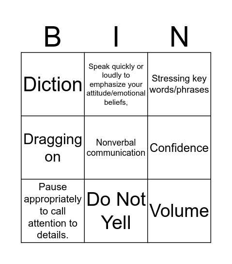 Ethusiastic Speaking Bingo Card