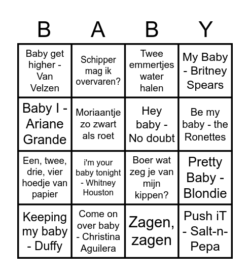 Babyshower Kim & Benjamin Bingo Card