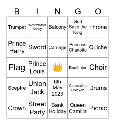 Coronation Bingo Card