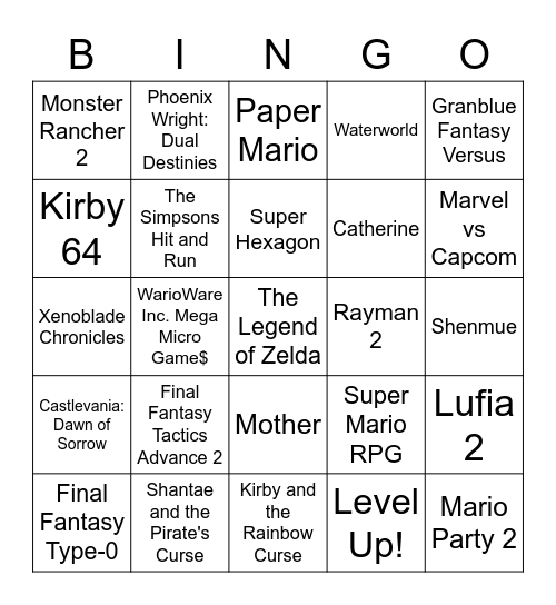 Soundtrack Bingo Card