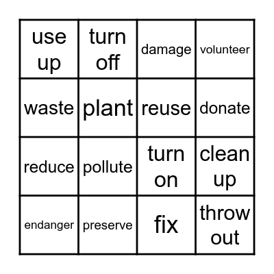 THE ENVIRONMENT - VERBS Bingo Card