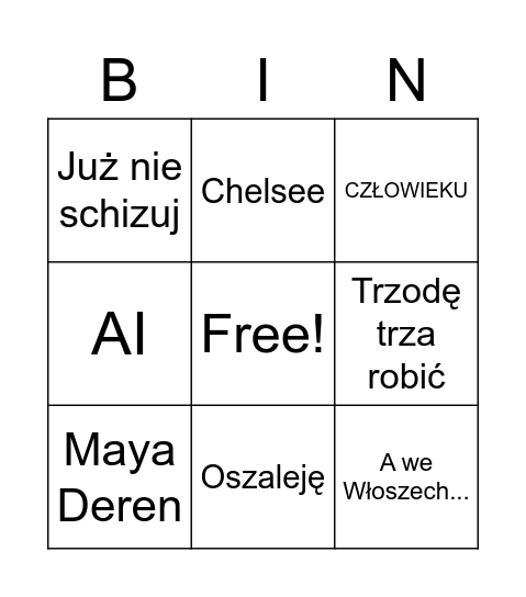 Jakub Chojnacki Bingo Card