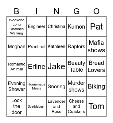 Christina and Peter Bingo Card