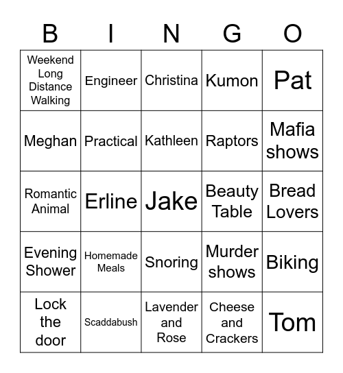 Christina and Peter Bingo Card