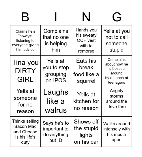 Silly Stanley Bingo Card
