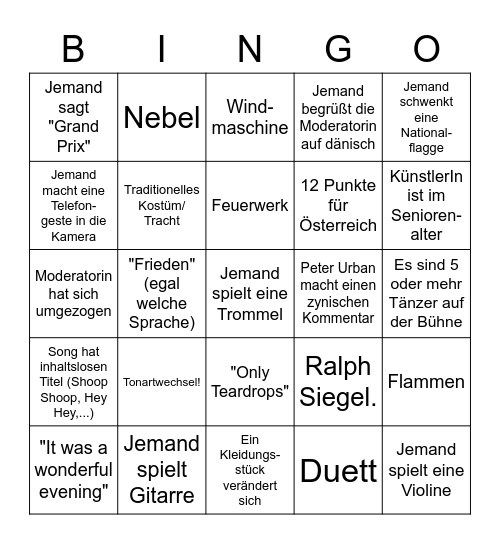 ESC Bingo Card