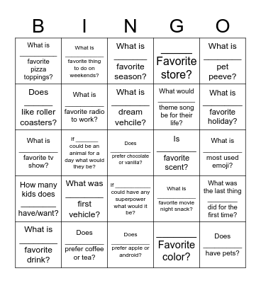 Icebreaker Bingo Card