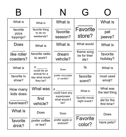 Icebreaker Bingo Card