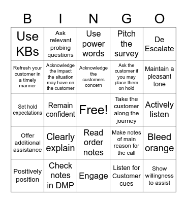 Customer Effort BINGO Card