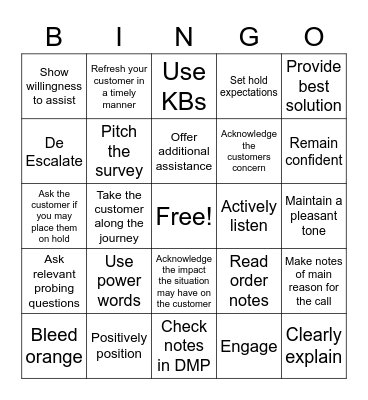 Customer Effort BINGO Card