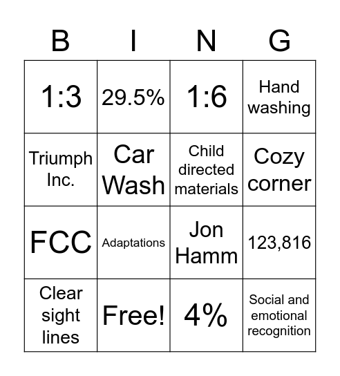 Family Child Care Bingo Card