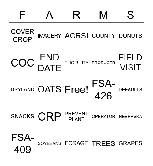 FSA BINGO! Bingo Card