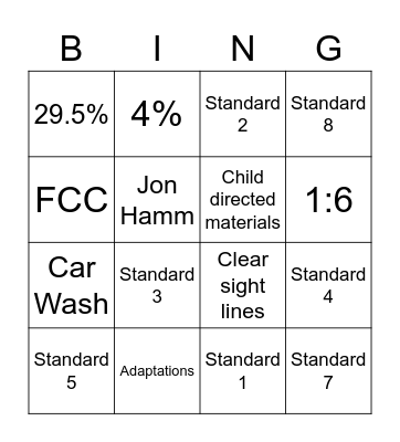 Family Child Care Bingo Card