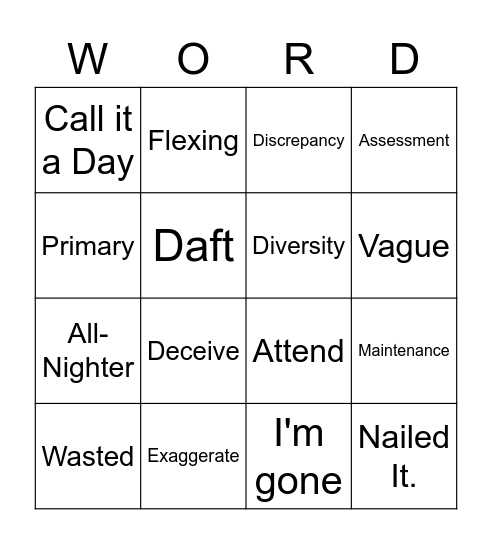 Word Usage Bingo Card