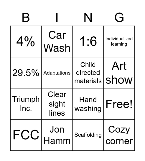 FAMILY CHILDCARE Bingo Card