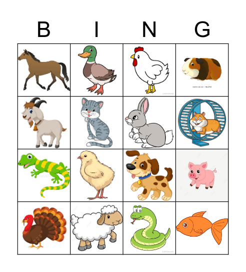 Les animaux de la ferme & domestiques Bingo Card