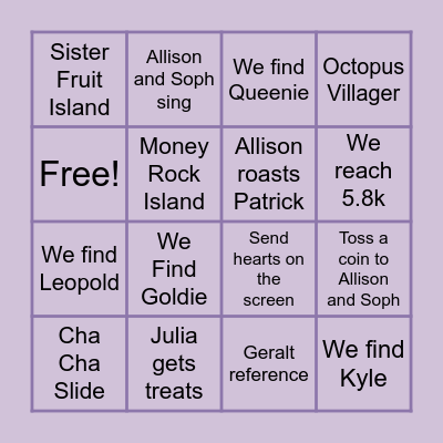 Chaos Bingo Card