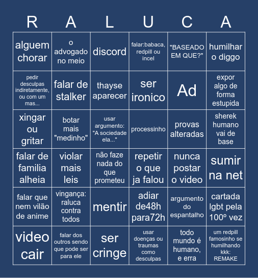 bingo do raluca, o dia que a internet parou Bingo Card