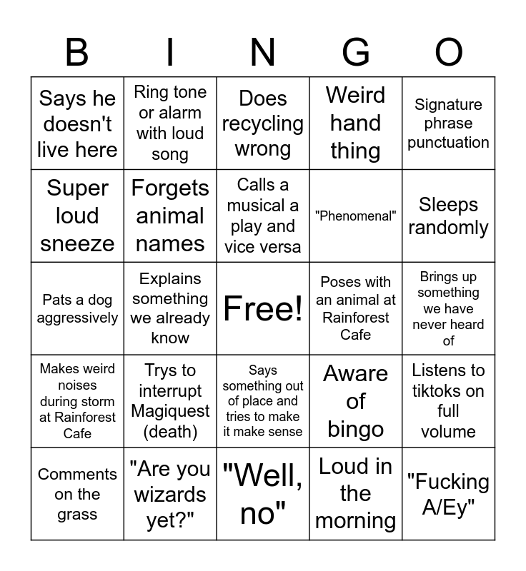 Jerome Bingo Card