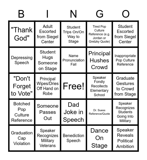 Graduation BINGO Card