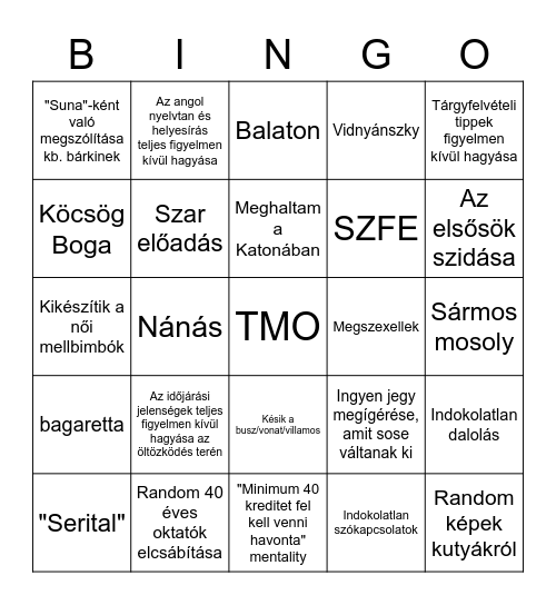 Zubi Bingo Card