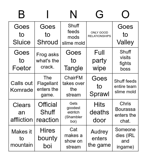 SHUFF STRIM Bingo Card