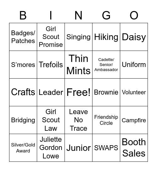 Girl Scouts!! Bingo Card